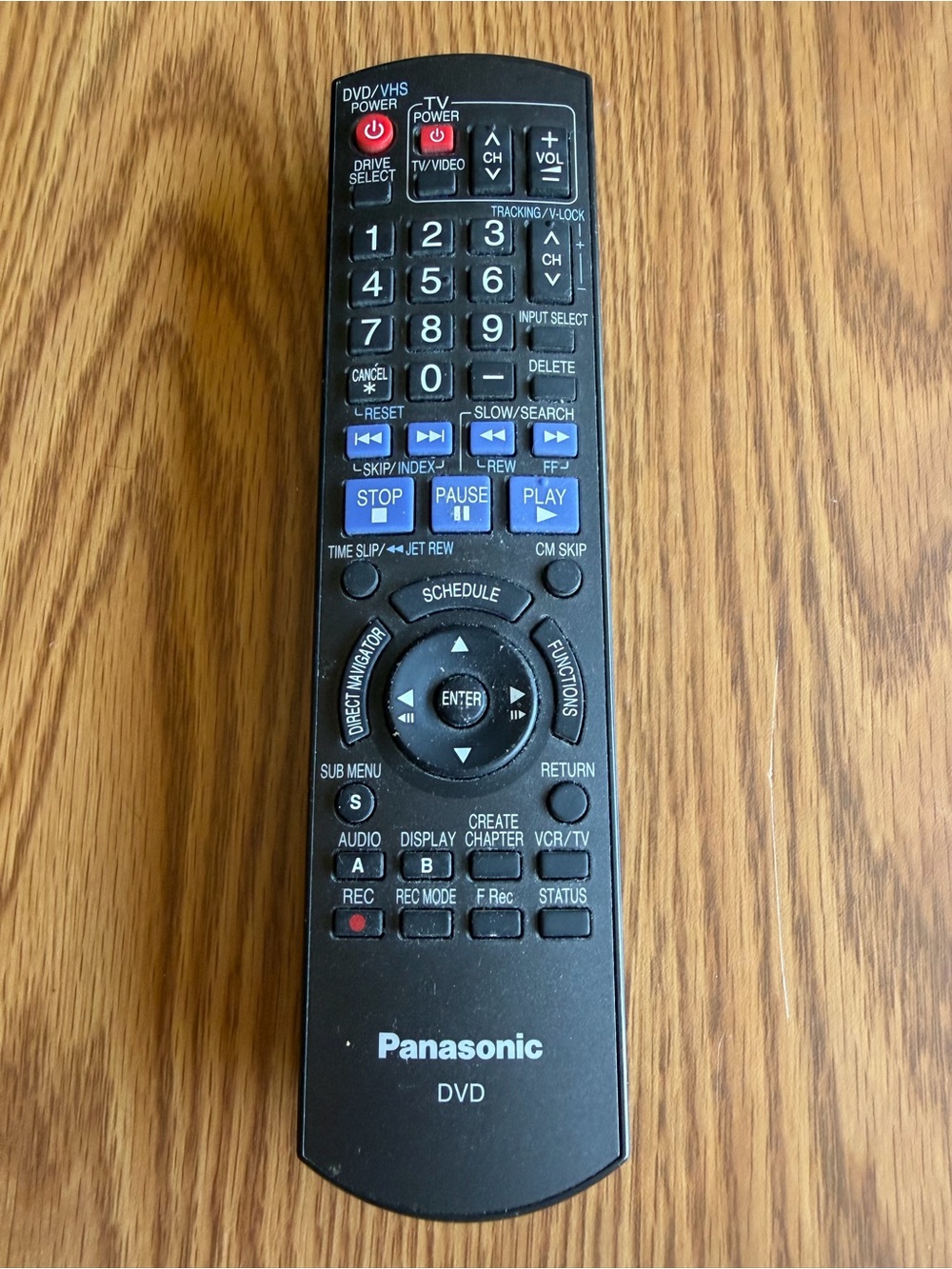 Panasonic Remote Control in Black with Blue Function Buttons
